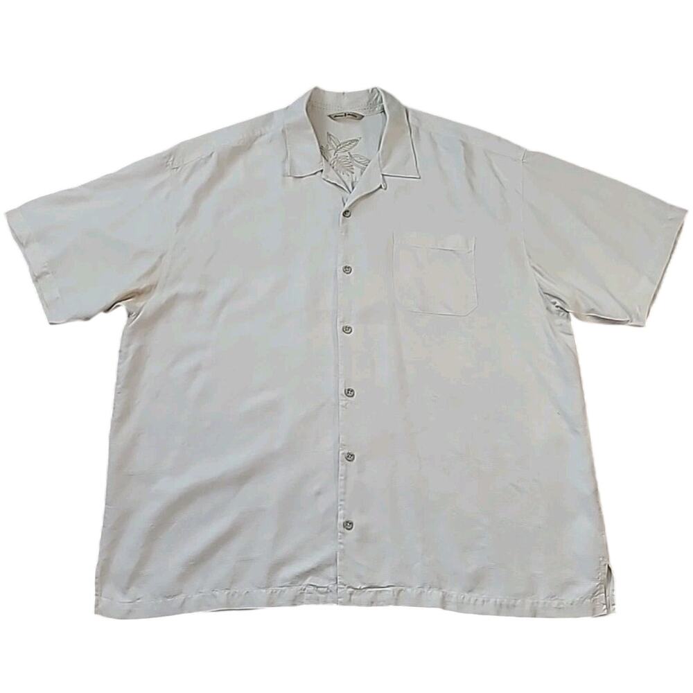 Tommy Bahama Silk Camp Shirt XXL Ivory Floral Resort Coastal Beach Tropical Luxe